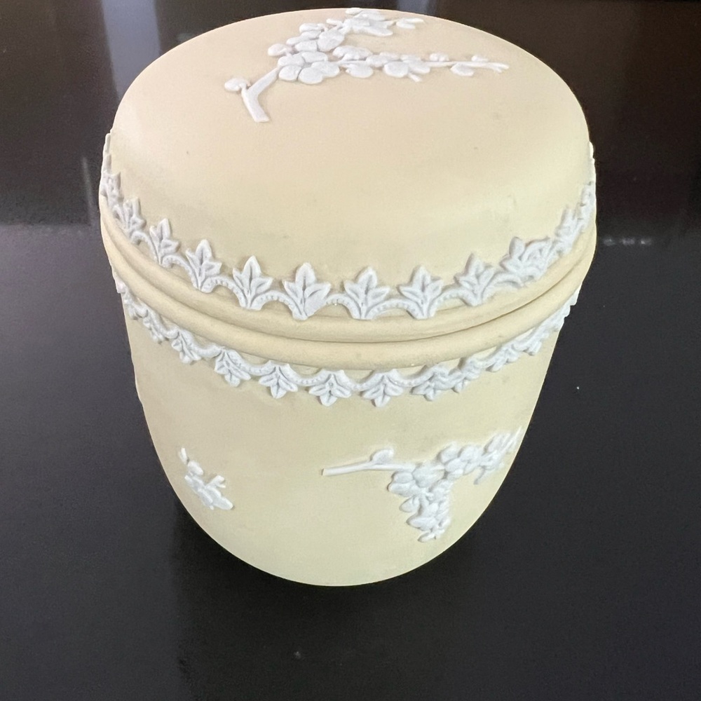 Yellow Wedgwood Decorative Jar with White Floral Design
